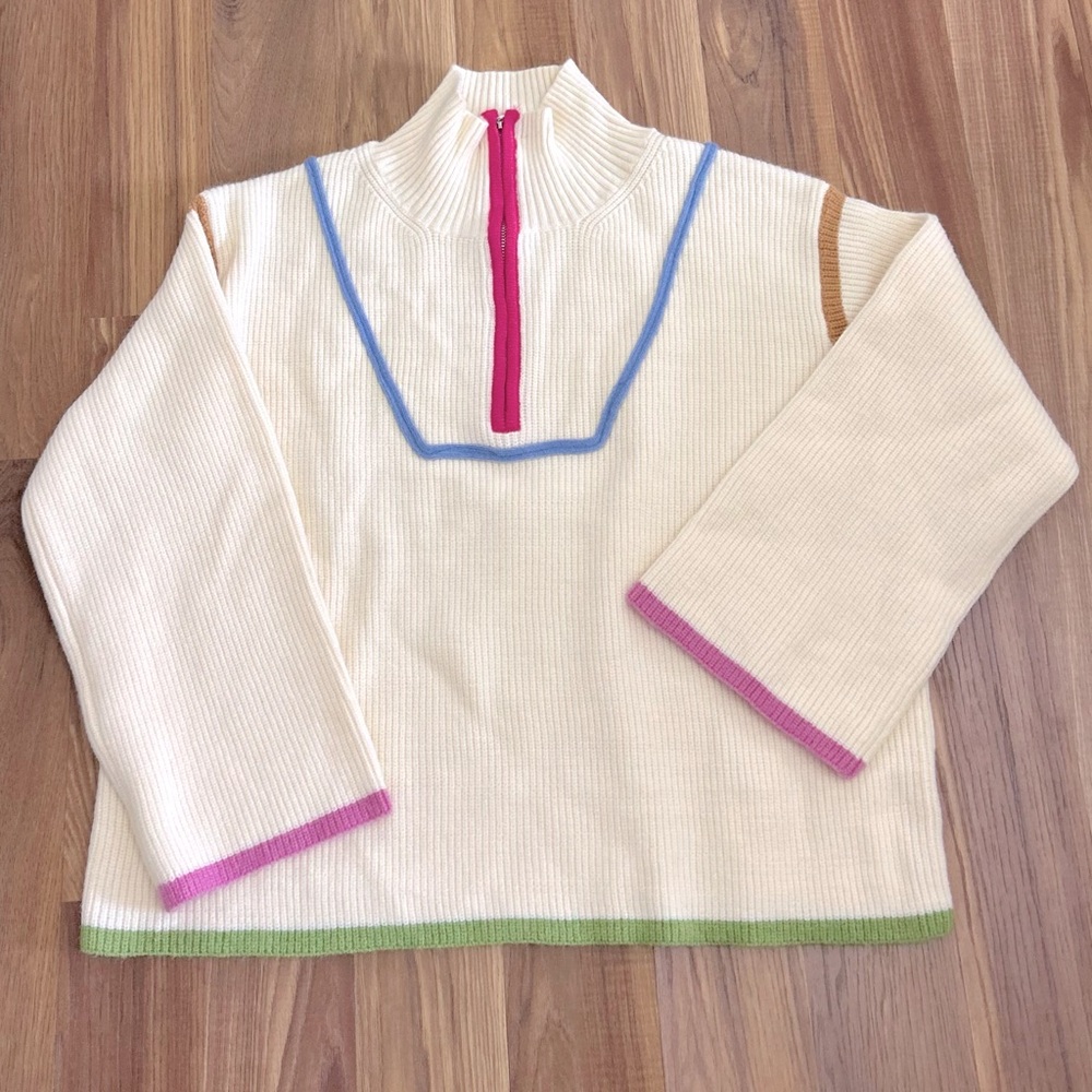 Entro Cream Sweater with Pink and Blue Accents